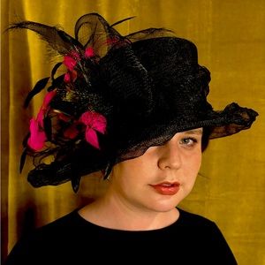 Beautiful black and pink Sunhat ready for the Derby!